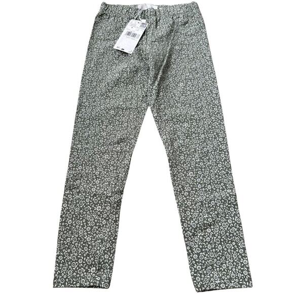 NWT Mango Cotton Legging Flower Print Green White 6 - Picture 1 of 8